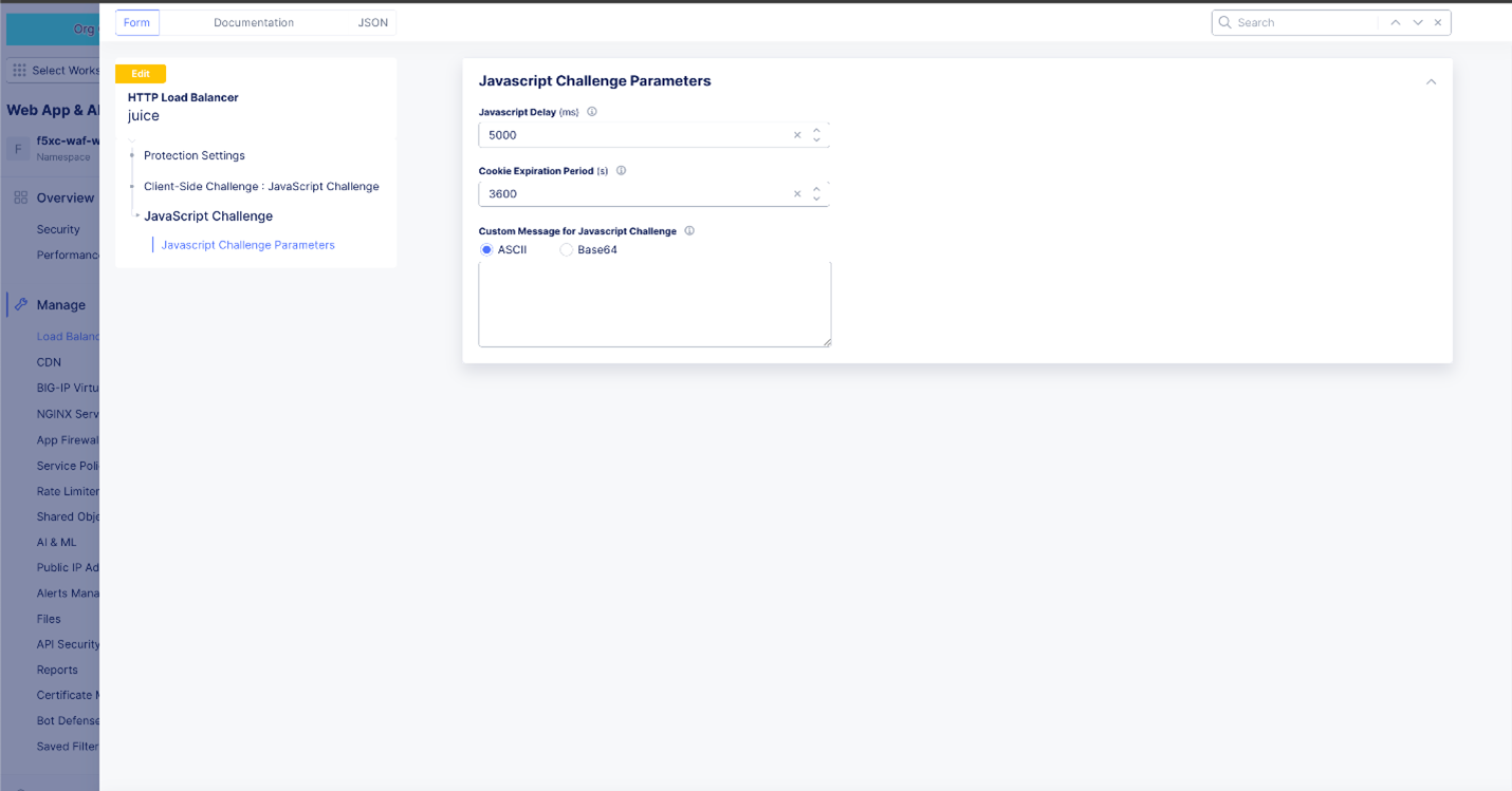 Figure: Configure JavaScript Challenge Parameters